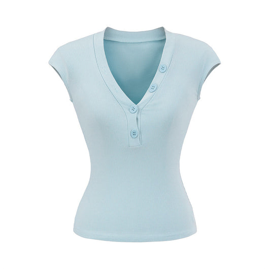 Playera Cuello V Ajustada de Manga Corta - Diseño Moderno y Favorecedor - Image 10