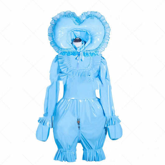 Vestido Doncella Cosplay Azul Cielo con Capucha en Cuero Charol PVC - Image 8