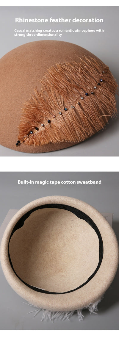 Boina Retro de Lana con Detalles de Plumas para Otoño e Invierno - Image 12