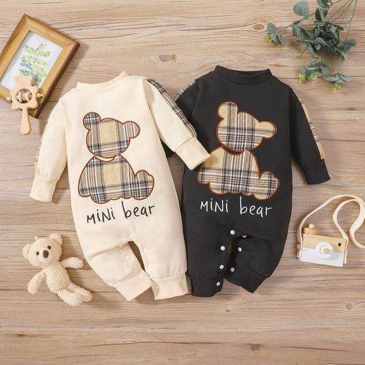 Overol Infantil de Manga Larga con Parches Escoceses y Ajuste Regulable