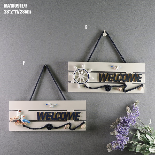 Placa de Bienvenida Mediterránea con Ancla Marina y Timón - Decoración Náutica de Madera