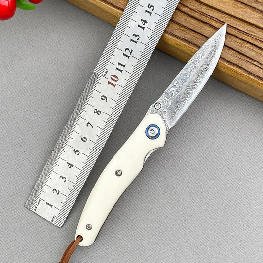 Cuchillo Plegable Portátil de Acero Damasco para Aventuras al Aire Libre - Image 2
