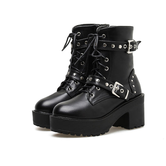 Botas Plataforma para Mujer con Hebilla Remache y Tacón Grueso - Image 8