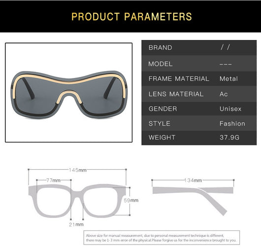 Women's fashionable shield sunglasses with a gold metal frame and dark gray lenses, featuring a unique wavy design. - Image 11