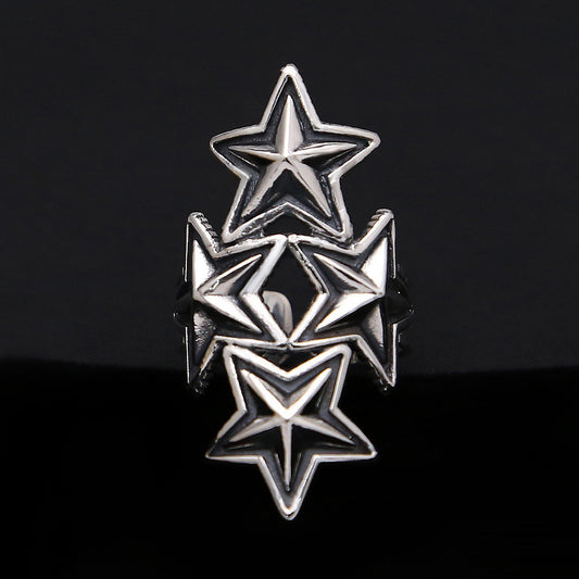 Anillo de Plata Esterlina 925 Pentagrama Minimalista Cuatro Puntas