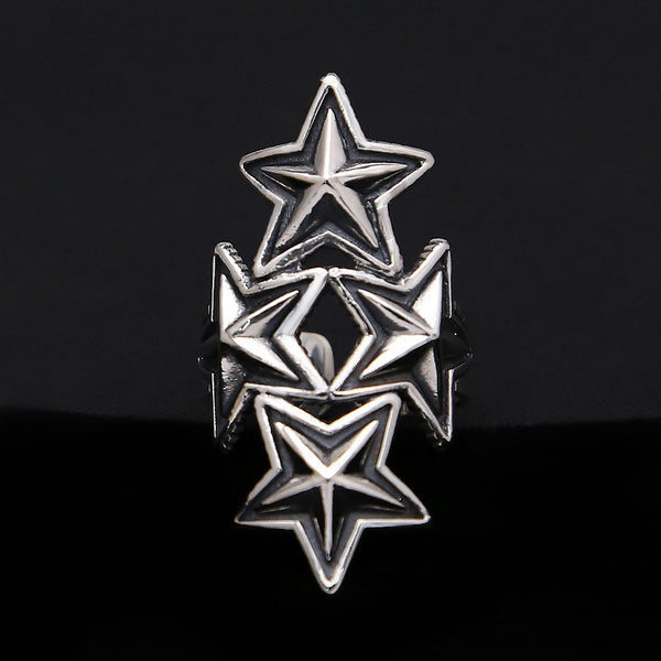 Anillo de Plata Esterlina 925 Pentagrama Minimalista Cuatro Puntas