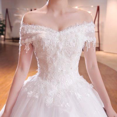 Vestido de Novia Talla Grande con Encaje y Hombros Descubiertos - Image 3