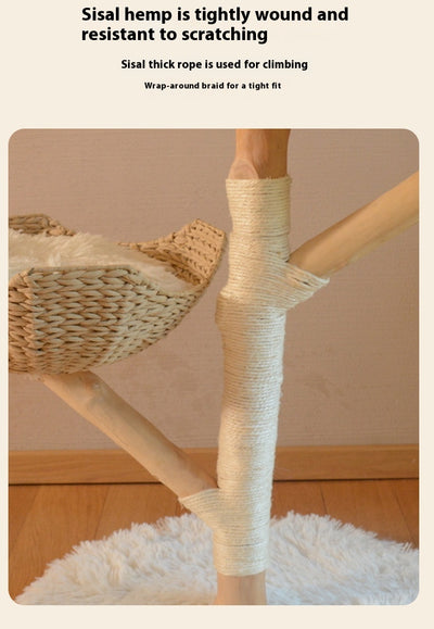 Árbol Rascador para Gatos con Nido de Madera Natural y Ratán - Image 15