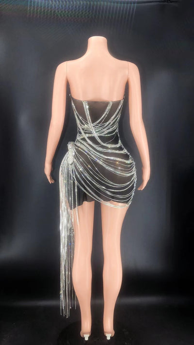 Vestido Tubo de Fiesta con Strass y Cadena Borla - Estilo Europeo Americano - Image 8