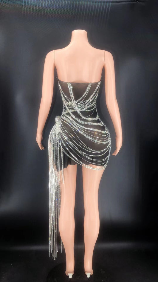 Vestido Tubo de Fiesta con Strass y Cadena Borla - Estilo Europeo Americano - Image 8