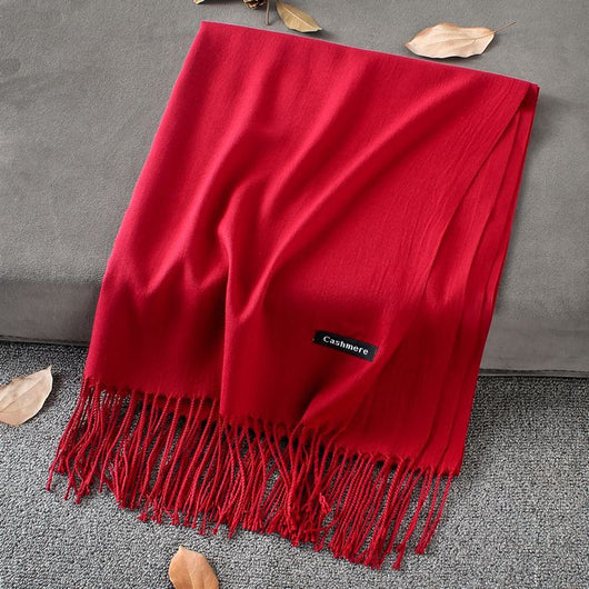 Pashmina Elegante de Color Liso con Borlas - Image 32
