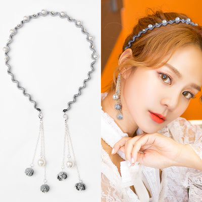Diadema Coreana con Colgante de Borlas y Aretes Falsos - Image 5