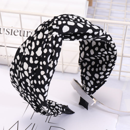 Diadema Cruzada Estampado Leopardo Negro y Blanco con Aro - Image 2