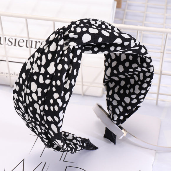 Diadema Cruzada Estampado Leopardo Negro y Blanco con Aro