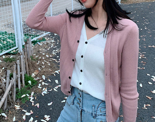 Cardigan Tejido Falsa Dos Piezas Mujer Cuello V Manga Larga - Image 10