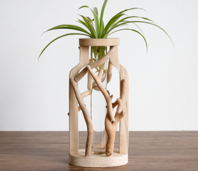 Jarrón de Madera Maciza Artesanal con Diseño Decorativo para Flores y Plantas Hidropónicas - Image 24