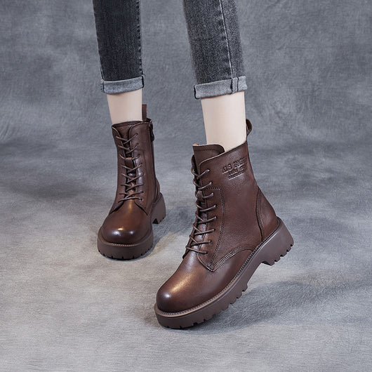 Botines de Cuero Suave para Mujer con Tacón Robusto y Forro de Felpa - Image 2