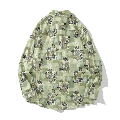 Camisa Manga Larga Estilo Retro Japonés con Estampado Floral para Hombre - Image 10