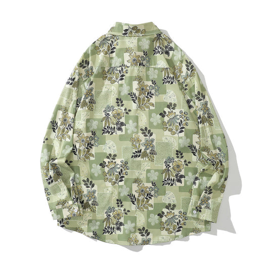 Camisa Manga Larga Estilo Retro Japonés con Estampado Floral para Hombre - Image 10