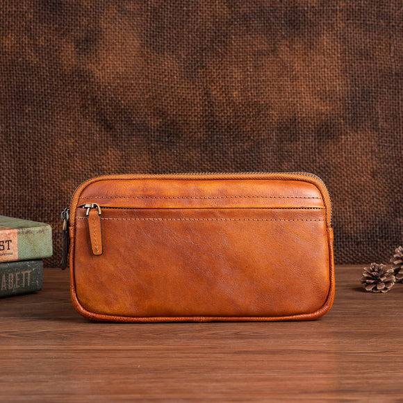 Billetera Vertical de Cuero Genuino Primera Capa Diseño Cuadrado para Hombre