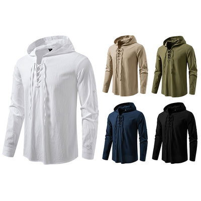 Camisa Pirata Medieval de Algodón y Lino con Cordón para Hombre - Image 3