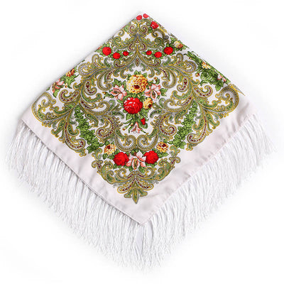 Pañuelo Cuadrado de Algodón y Lino con Flecos Estampado - Image 31