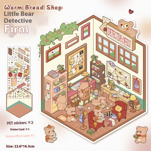 Diy Notebook Decompression Stacking Miniature Sticker set featuring a cute cartoon hot pot shop scene with animal characters. - Image 23
