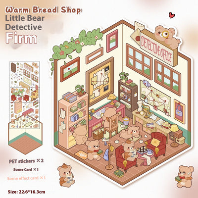 Diy Notebook Decompression Stacking Miniature Sticker set featuring a cute cartoon hot pot shop scene with animal characters. - Image 23