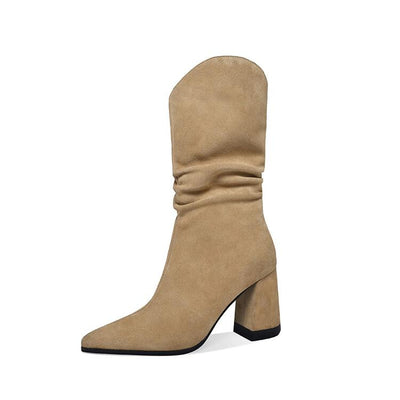 Botas Tobilleras Estilo Coreano con Tacón Grueso y Punta Afilada en Gamuza - Image 10
