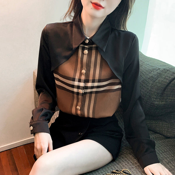 Camisa de Cuadros Estilo Británico con Colores Contrastantes - Corte Delgado