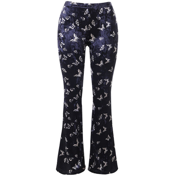 Pantalón Retro Cintura Alta con Estampado de Mariposas Europeo y Americano