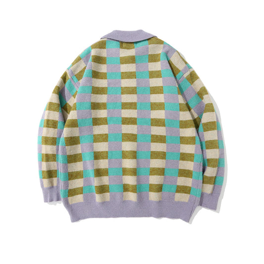Suéter Polo Cuadros Hombre Estilo Urbano Corte Relajado - Image 2