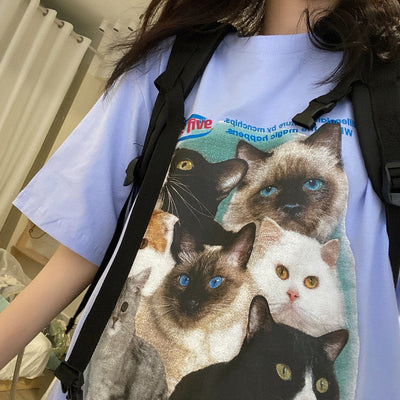 Playera Coreana de Manga Corta para Mujer con Estampado de Gato - Image 4