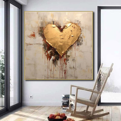 Cuadro Abstracto Moderno con Corazón en Hoja de Oro - Image 3