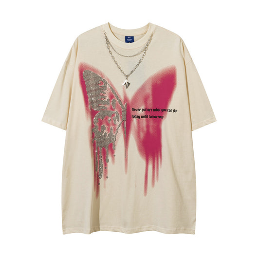 Playera para Hombre con Estampado de Mariposa y Cristales Brillantes - Image 12