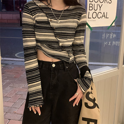 Top Cropped a Rayas Estilo Hip Hop Otoño para Mujer - Image 2