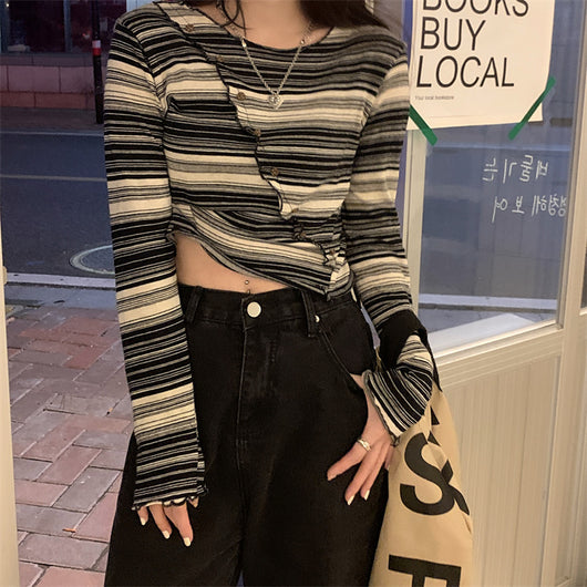 Top Cropped a Rayas Estilo Hip Hop Otoño para Mujer - Image 2