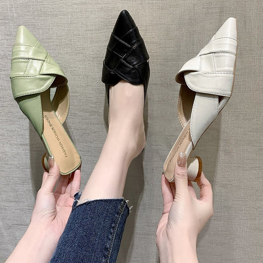 Sandalias de Cuero Suave con Punta Afilada y Tacón Medio para Mujer - Image 8