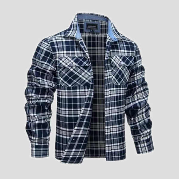 Camisa de Cuadros para Hombre con Solapa y Estampado de Manga Larga