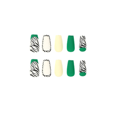 Uñas Postizas Diseño Rayas Francesas Verde y Negro - Image 3