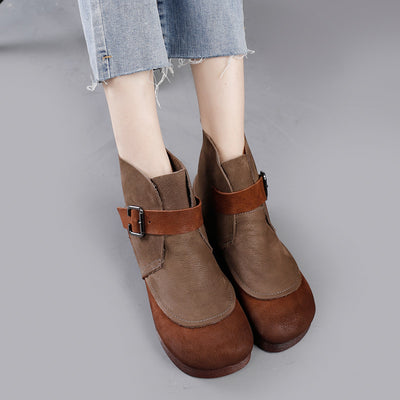 Botas de Cuero Genuino Estilo Étnico con Hebilla - Punta Redonda Planas Artesanales - Image 3