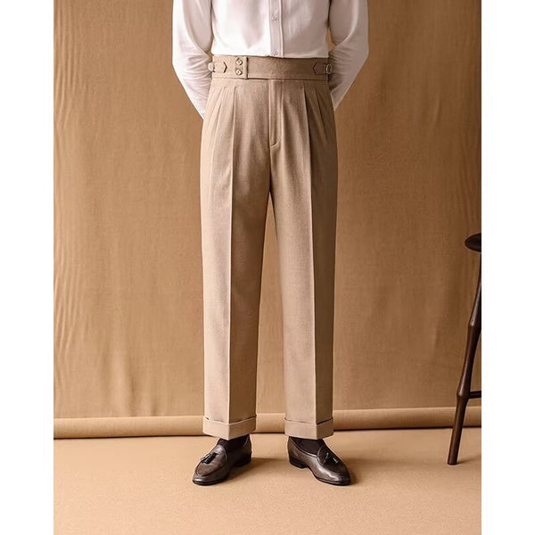 Pantalones de Invierno Rectos Cintura Alta para Hombre con Hebillas Parisinas