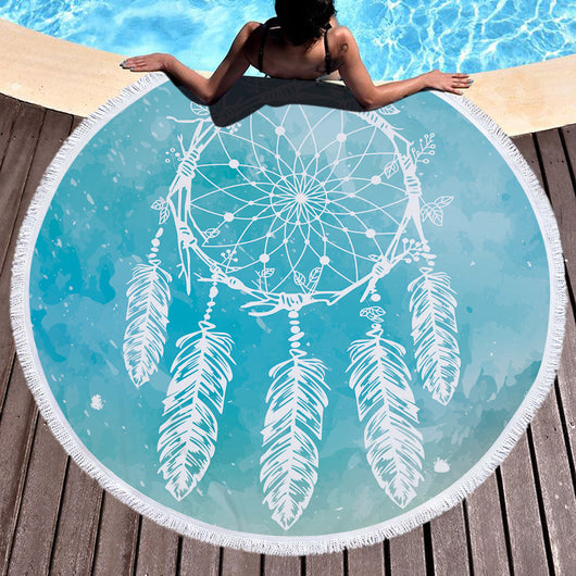 Toalla de Playa Redonda Microfibra Dream Net con Yoga Pad y Flecos - Image 13