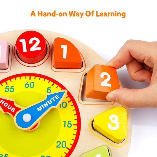 Reloj Educativo de Madera con Bloques de Números y Clasificador de Formas - Image 15