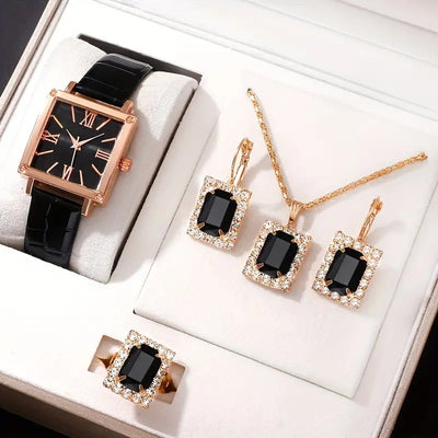 Juego de 4 Piezas: Reloj de Cuarzo Elegante con Cinturón de Diamantes para Mujer - Image 13