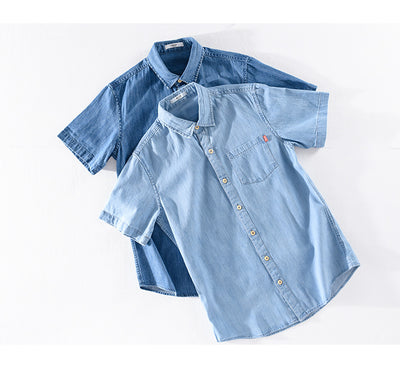 Camisa Denim Manga Corta de Algodón para Hombre - Clásica y Versátil - Image 17