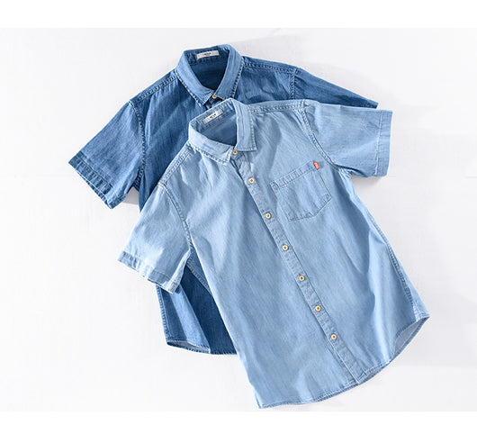 Camisa Denim Manga Corta de Algodón para Hombre - Clásica y Versátil - Image 17