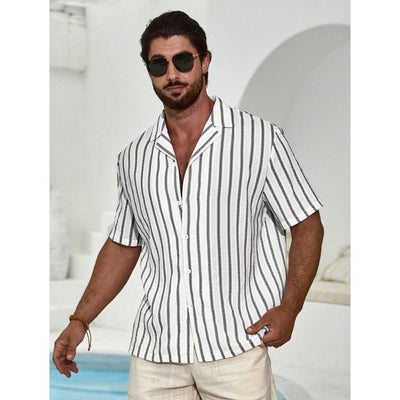 Camisa de Manga Corta con Estampado 3D Digital y Rayas de Contraste Geométrico - Image 23
