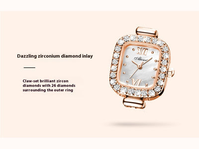Reloj de Cuarzo Dorado con Cristales y Esfera Cuadrada Pequeña - Image 23