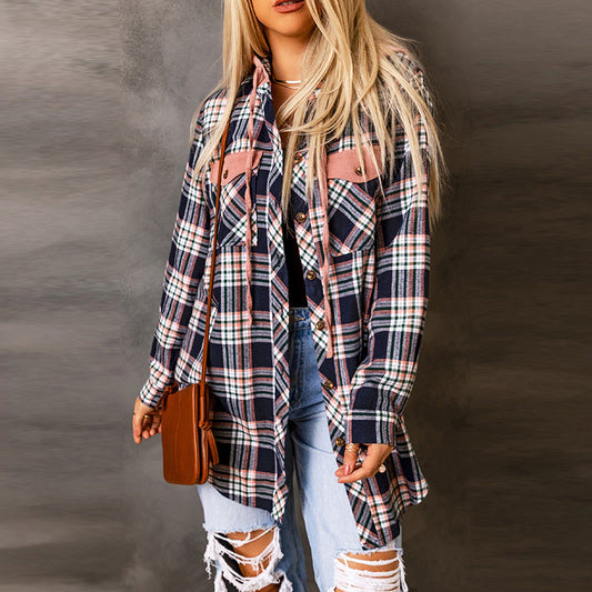 Chaqueta Cardigan de Cuadros para Mujer con Capucha y Contraste de Colores - Image 2